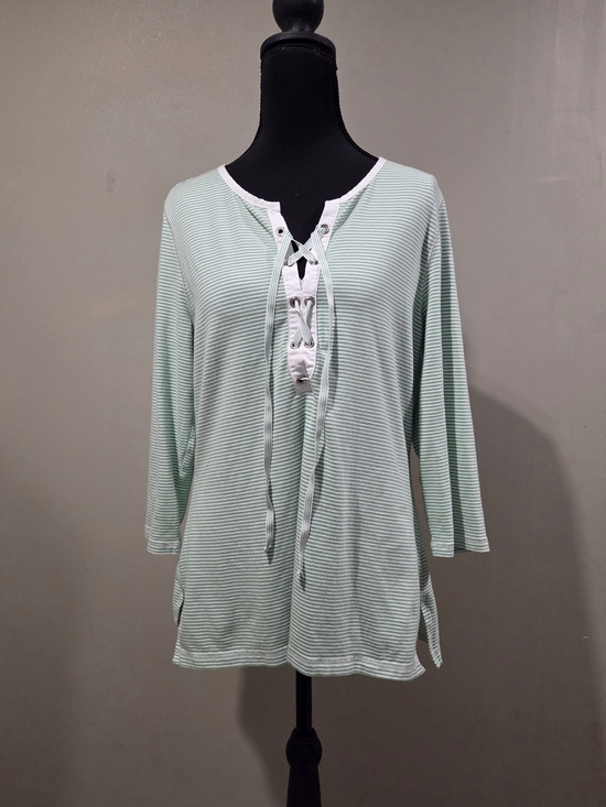 LOFT Tops - LOFT Mint & White Striped Lace-Up Tunic